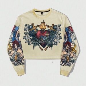 ROMWE Multi Graphic Prints Crew Neck Long Sleeve Casual Pullover Sweatshirt S